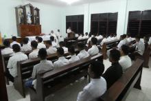 The seminarians at prayer in the chapel of the new building.