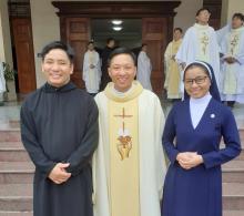 L-R: siblings Bro. Romualdo OSB, Fr. Joseph Thong RCJ, Sr. Anna, a religious of a local congregation.