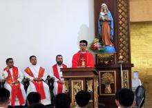 Fr. Cajigal delivering the homily during the Mass of the Holy Spirit.