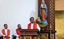 Fr. Tagabi giving words of gratitude during the Mass of the Holy Spirit.