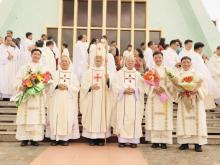archives photo: the three deacons with the three bishops of Dalat (the current bishop and two bishops-emeriti) after the diaconal ordination rites on Aug. 20, 2022, Dalat Pastoral Center, Vietnam. L-R: Rev. Francis Xavier Thien, Card. Peter Nhon, Bishop Dominic Manh, Bishop Anthony Chuong, Rev. Thomas Tai, and Rev. Joseph Thong