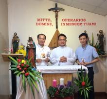 The two novices in Dalat, Vietnam, together with the Novice Master, Fr. Joseph Thinh