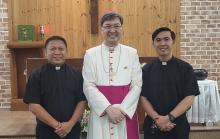 Archbishop Simon Ok with Fr. Noel Balquin and Fr. Joseph Cuong who work for the Migrant Ministry in Suncheon for the Filippino and Vietnamese Catholic communities.