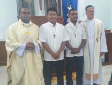 Fr. Ferdinandus Tanga and Fr. Tirso Alcover with the two Postulants in Maumere, Indonesia.