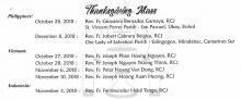 The schedule of Thanksgiving Masses in the respective hometown parishes of the new priests.