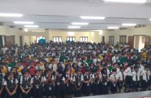 Morning assembly of the elementary school students. 